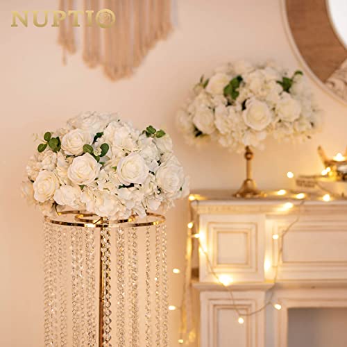 NUPTIO White Flower Balls for Table Centerpieces, 10 Pcs Large Fake Roses - color: White, size: 15.7" Diam - 10 PCS