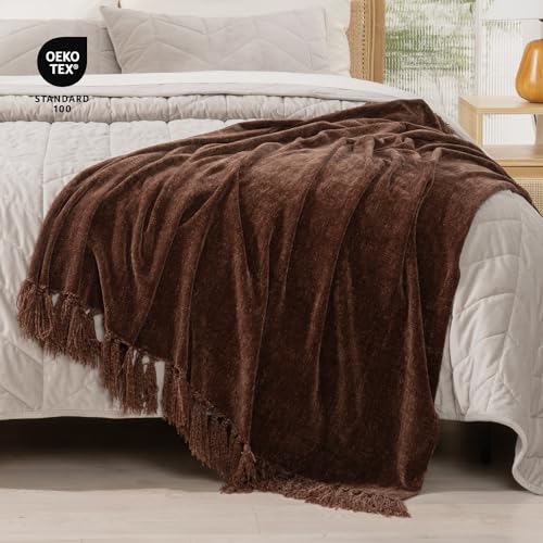 RECYCO Chenille Throw Blanket for Couch, 60"x80", Brown - color: Brown, size: 60'' X 80''