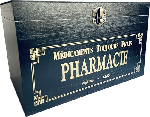 khevga Wooden Apothecary Storage Box - Vintage French Pharmacie, Black