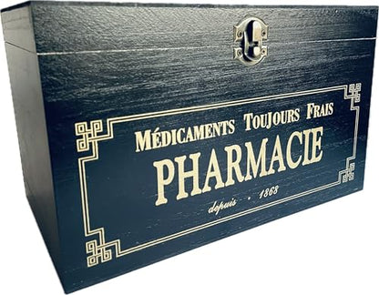 khevga Wooden Apothecary Storage Box - Vintage French Pharmacie, Black