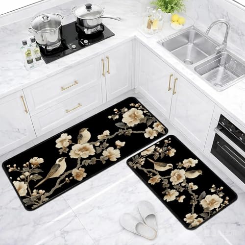 Classic Kitchen Mats for Floor, 2-Piece Non-Slip Kitchen Rugs - color: Birds and Flowers