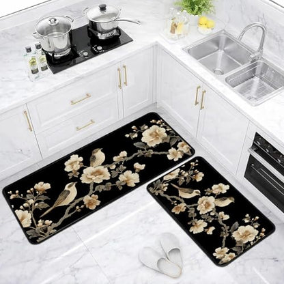 Classic Kitchen Mats for Floor, 2-Piece Non-Slip Kitchen Rugs - color: Birds and Flowers