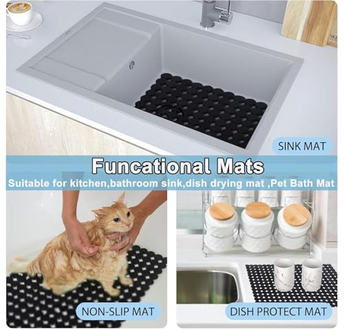 Kitchen Sink Mat,2 Pack Sink Protectors for Kitchen Sink with Scissors - color: Dark Black