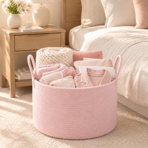 Large Gift Basket Empty to Fill Kit, Woven Rope Basket, Pink - color: Blush Pink, size: Large