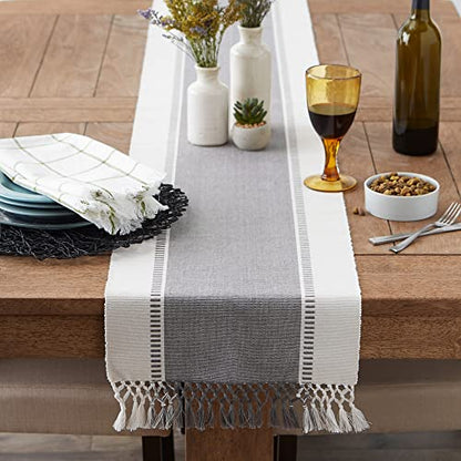DII Dobby Stripe Table Runner, 13x72 Cool Gray & Cream Background - color: Cool Gray, size: 13x72"