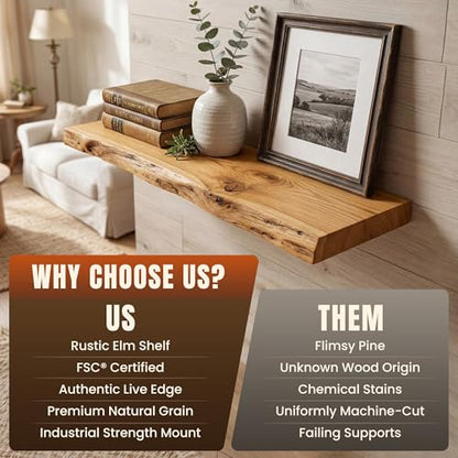 32" Live Edge Floating Shelves, Solid Elm Wood Shelf, Set of 2 - color: Artisan Natural, size: 32 Inch | 2 Pack
