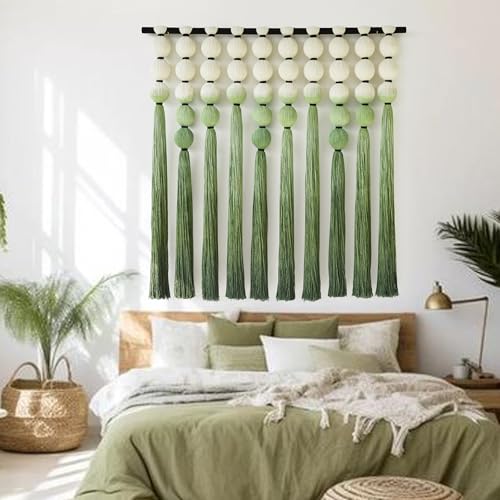 Macrame Wall Hanging Green Dip Dyed Sphericity Cotton Wall Art 39"W*39"L - color: Green