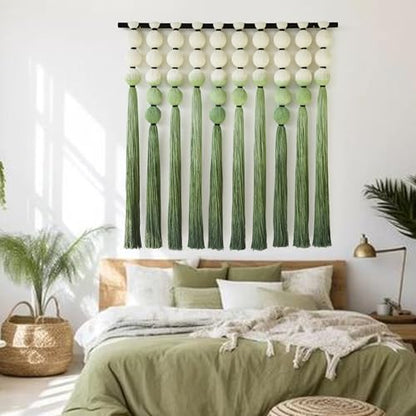 Macrame Wall Hanging Green Dip Dyed Sphericity Cotton Wall Art 39"W*39"L - color: Green