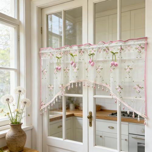 Victorian Floral Lace Sheer Swag Curtain Valance Arched Doorway Curtain - size: 55"W x 24"L (Pack of 1)