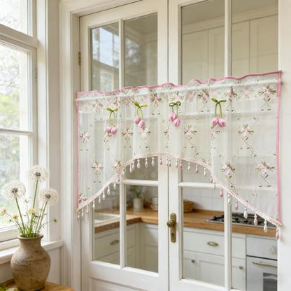 Victorian Floral Lace Sheer Swag Curtain Valance Arched Doorway Curtain - size: 39"W x 24"L (Pack of 1)