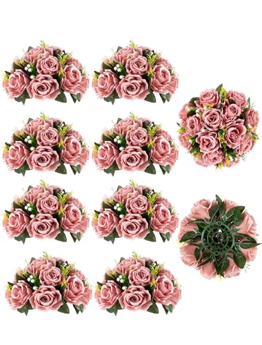 BLOSMON Flower Ball Centerpieces for Wedding: 10 Pcs Dusty Pink Fake Roses - color: Dusty Rose