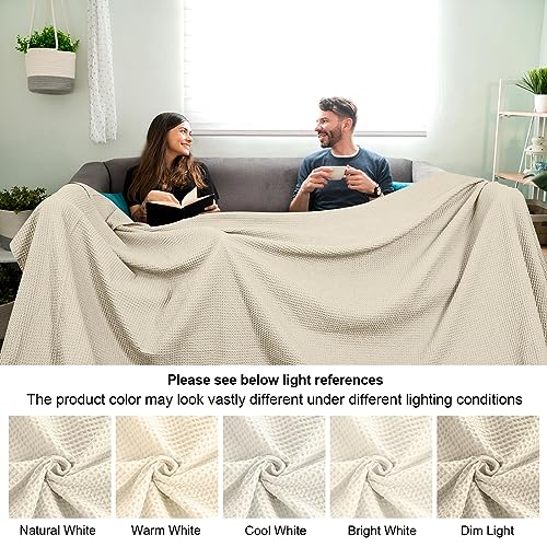 PHF 100 Cotton Waffle Big Family Oversized Blanket, 120" X 120" Linen/Stone - color: Linen/Stone, size: Oversized King(120" x 120")