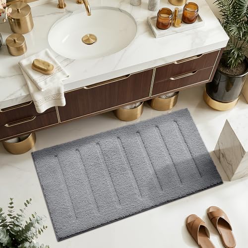 LUMI Large Bathroom Rugs Soft Absorbent, Non Slip Bath Mat 24x43, Grey - color: Grey, size: 24" X 43"