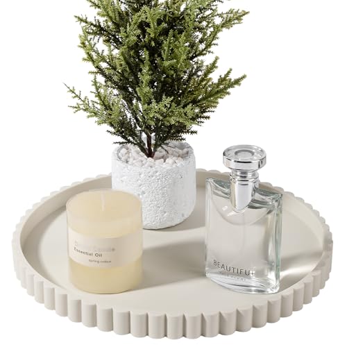 Round Bathroom Tray Perfume Organizer Coffee Table Decor, 12" Beige - color: Beige, size: 12"