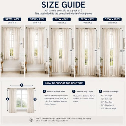 Linen Textured Sheer Curtains for Living Room Rod Pocket Top - color: White, size: 52"W x 72"L (Pack of 2)