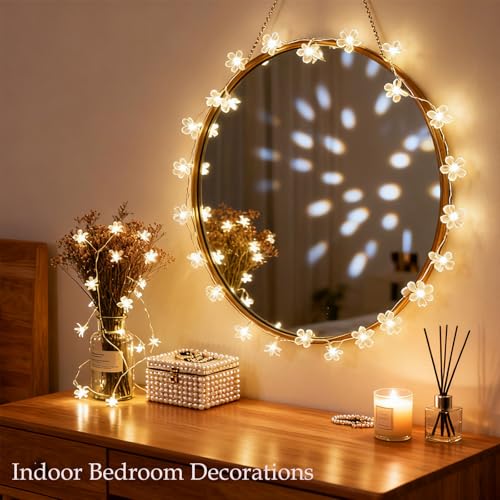 33ft 100 LED Plug in Glow Warm Fairy Flower String Lights Christmas Decor - color: Warm White