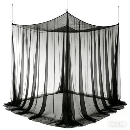 Black Mosquito Net Bed Canopy, Netting Four Corner Post Curtains Bed Drape - color: Black