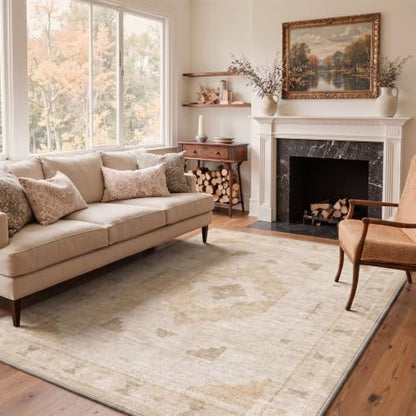 GENIMO 8X10 Area Rug for Living Room, Boho Medallion Non Slip Washable Thin - color: Cream Taupe-1, size: 8' x 10' (Rectangular)