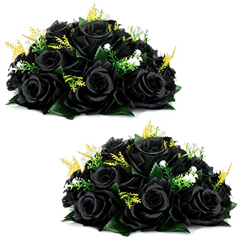 NUPTIO Black Artificial Flowers, Fake Rose Bouquet Arrangement, 2 Pcs - color: Black, size: 2 Pcs