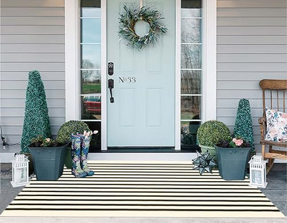 Washable Outdoor Rug 3'x5',Black and Beige Striped Area Rug - color: Beige Black, size: 3' x 5' (Rectangular)