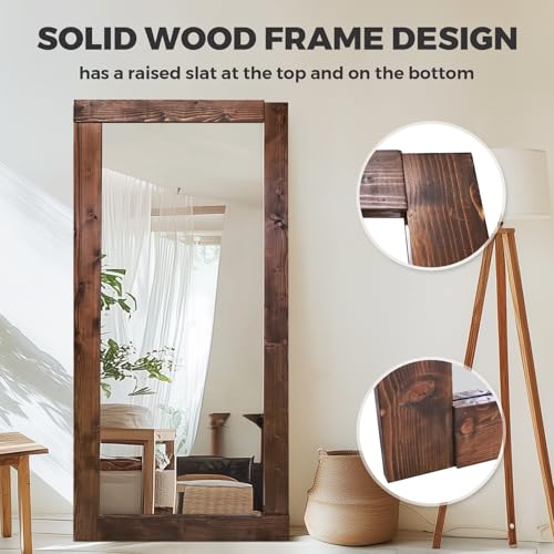 71x32in Full Length Mirror, Solid Wood Convex Frame, Brown - color: Brown-convex Frame, size: 71"L x 32"W