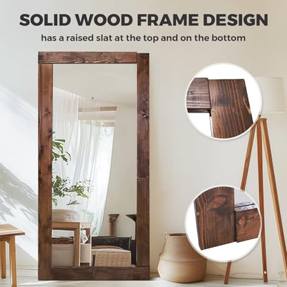 71x32in Full Length Mirror, Solid Wood Convex Frame, Brown - color: Brown-convex Frame, size: 71"L x 32"W