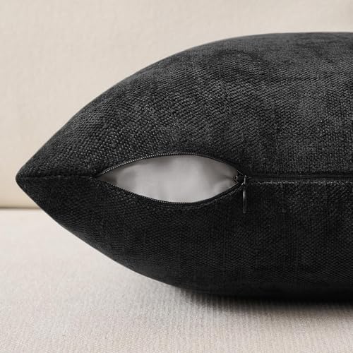 JUSPURBET Chenille Texture 16x16 Throw Pillow Covers Set of 2,Black - color: Black, size: 16" x 16" (Pack of 2)