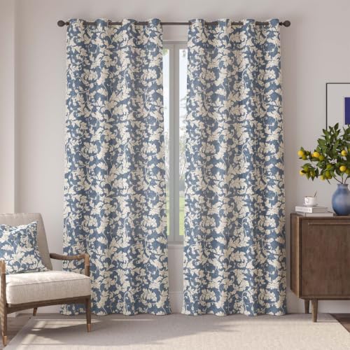 jinchan Blue Floral Curtains 84 Inch Room Darkening Grommet 2 Panels - color: Blue, size: 50"W x 84"L (Pack of 2)
