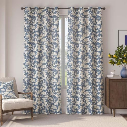 jinchan Blue Floral Curtains 84 Inch Room Darkening Grommet 2 Panels - color: Blue, size: 50"W x 84"L (Pack of 2)