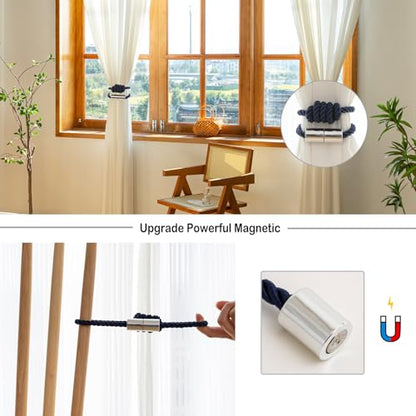 Curtain Tiebacks Magnetic Decorative Rope Tie Backs Holdbacks Contoeey - color: Navy