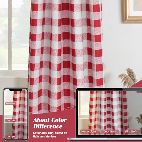 DriftAway Buffalo Plaid Blackout Curtains 2 Panels W52 x L96, Red - color: Red, size: 52"W x 96"L (Pack of 2)