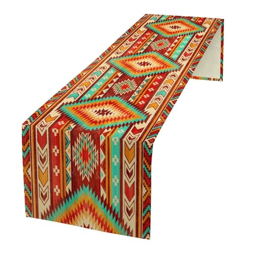 Aztec Southwest Table Runner,Ethnic Style Design Boho Geometric Pattern Printed Linen Table Runner for Home Kitchen Dining Table Decoration,13x36 Inch - color: Style-32, size: 13"W x 36"L (Pack of 1)