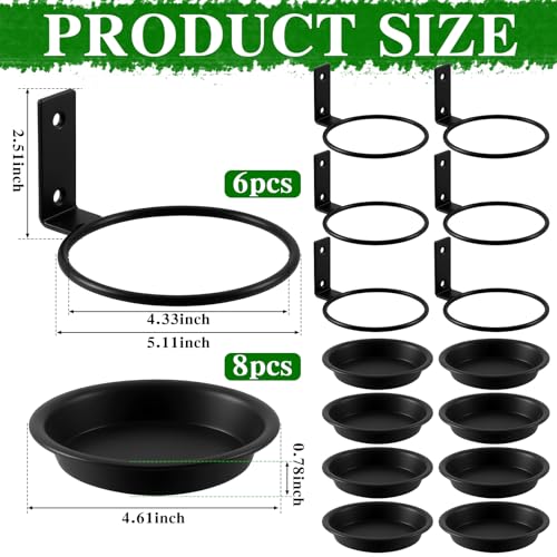 6 Pack Wall Mount Plant Holder with 8 Replaceable Trays, Black, 4 Inch - size: 4 Inch