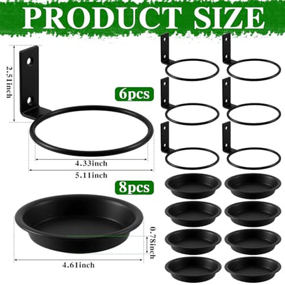 6 Pack Wall Mount Plant Holder with 8 Replaceable Trays, Black, 4 Inch - size: 4 Inch