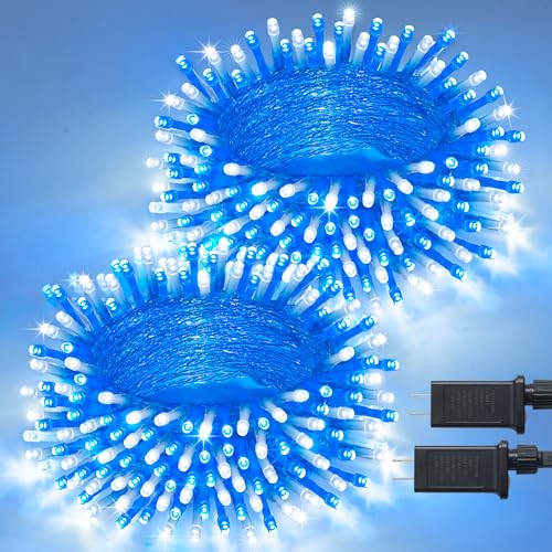 JMEXSUSS 2 Pack 100 LED Blue and White Christmas Lights - color: Blue White, size: 200 LED