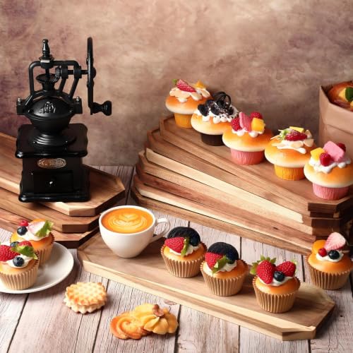 Dandat 12 Pack Wooden Serving Platter Acacia Wood Platters 16 x 5 Inch Rustic Serving Tray Rectangular Charcuterie Board Cheese Plate for Home Decor Dessert Vegetables Fruit Cookie - size: 16 x 5 Inch