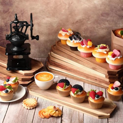 Dandat 12 Pack Wooden Serving Platter Acacia Wood Platters 16 x 5 Inch Rustic Serving Tray Rectangular Charcuterie Board Cheese Plate for Home Decor Dessert Vegetables Fruit Cookie - size: 16 x 5 Inch