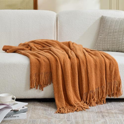 Chenille Yellow Throw Blanket for Couch Bed,Soft Blanket 50"x60" - color: Honey Yellow, size: 50"x60"