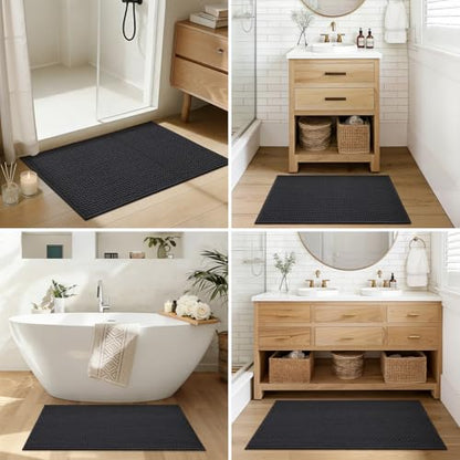Color&Geometry Black 36x24 Waffle Bath Mat, Rubber Non Slip Bathroom Rug - color: Black, size: 24"x36"