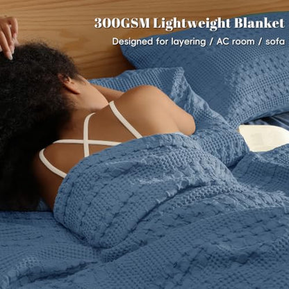 PHF Lightweight 100% Cotton Waffle Throw Blanket for Couch, Denim Blue - color: 07 Denim Blue, size: Throw(50"x60")