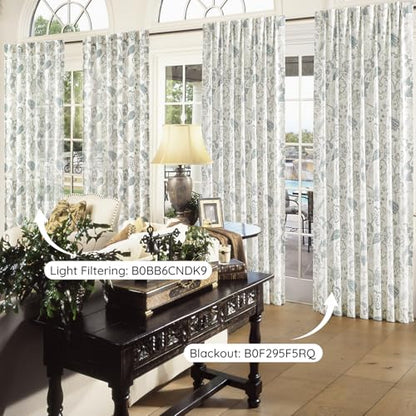 Kayne Studio Blue Grey Floral Botanical Rod Pocket Semi Sheer Curtains 95"L - color: Blue Grey, size: 52"W x 95"L (Pack of 2)