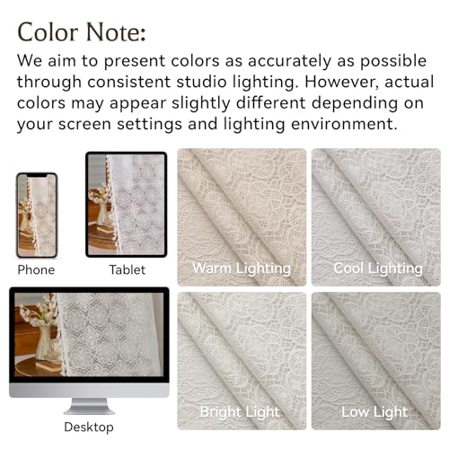 Sheer Boho Lace Curtains 63 Inches Long, Natural White, Set of 2 Panels - color: Natural White, size: 59"W x 63"L (Pack of 2)