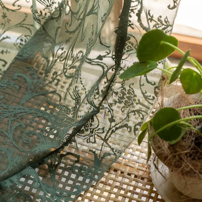 TUDECO Green Lace Curtains 96 Inch Long, Embroidered Floral Sheer 2 Panels - color: Olive Green, size: 59"W x 96"L (Pack of 2)