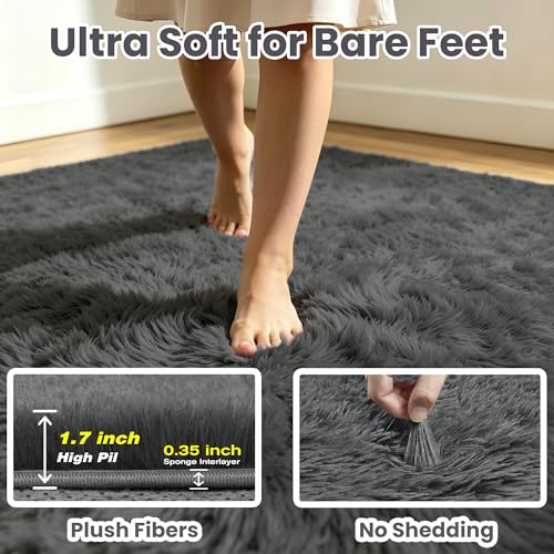 8x10 Fluffy Area Rug for Living Room: Soft Non-Slip Grey Bedroom Carpet - color: Grey, size: 8' x 10' (Rectangular)