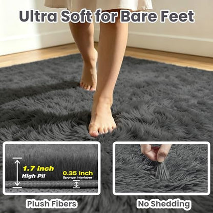8x10 Fluffy Area Rug for Living Room: Soft Non-Slip Grey Bedroom Carpet - color: Grey, size: 8' x 10' (Rectangular)