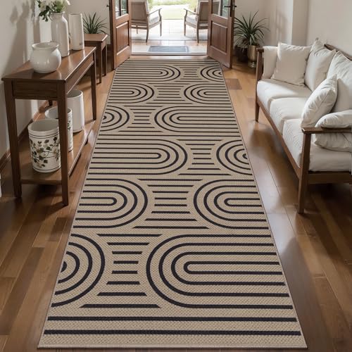 Tangsoo Easy Jute 2.6x10 Washable Runner Rug for Hallway,Non-Slip Long Rug - color: Brown Six Rainbow, size: 2.6x10ft