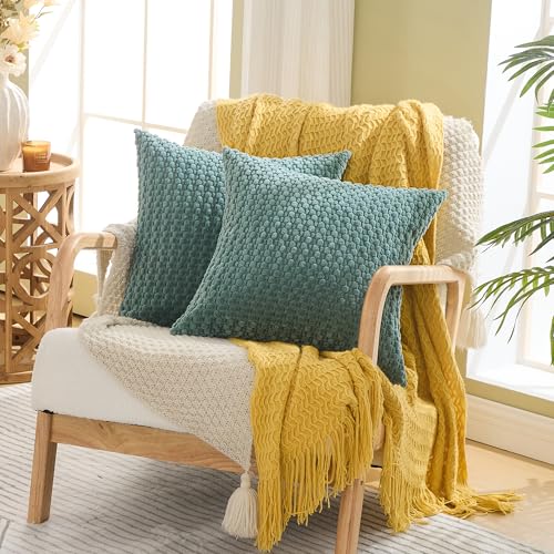 GAWAMAY Decorative Corduroy Throw Pillow Covers 22x22 Blue Green 2 Pack - color: Blue Green, size: 22" x 22" (Pack of 2)