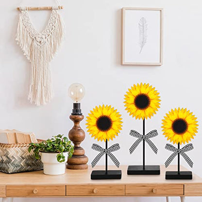 Geetery 3 Pcs Sunflower Wood Table Sign Rustic Tabletop Centerpiece