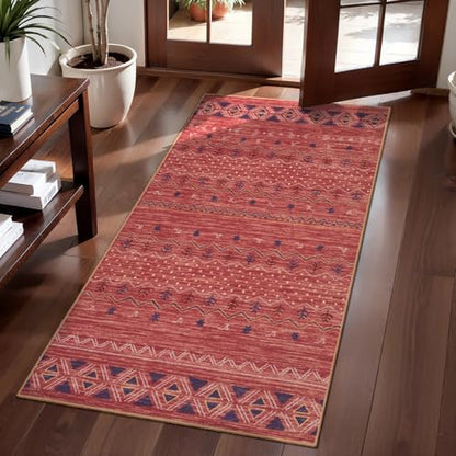 SERISSA 2x4 Washable Non-Slip Boho Runner Rug for Entryway - color: Red Ochre/Multi, size: 2' x 4' (Rectangular)