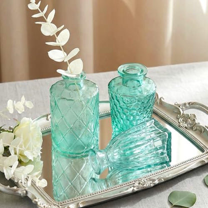 Set of 15 Green Glass Bud Vases Small Textured Flower Vases - color: Green